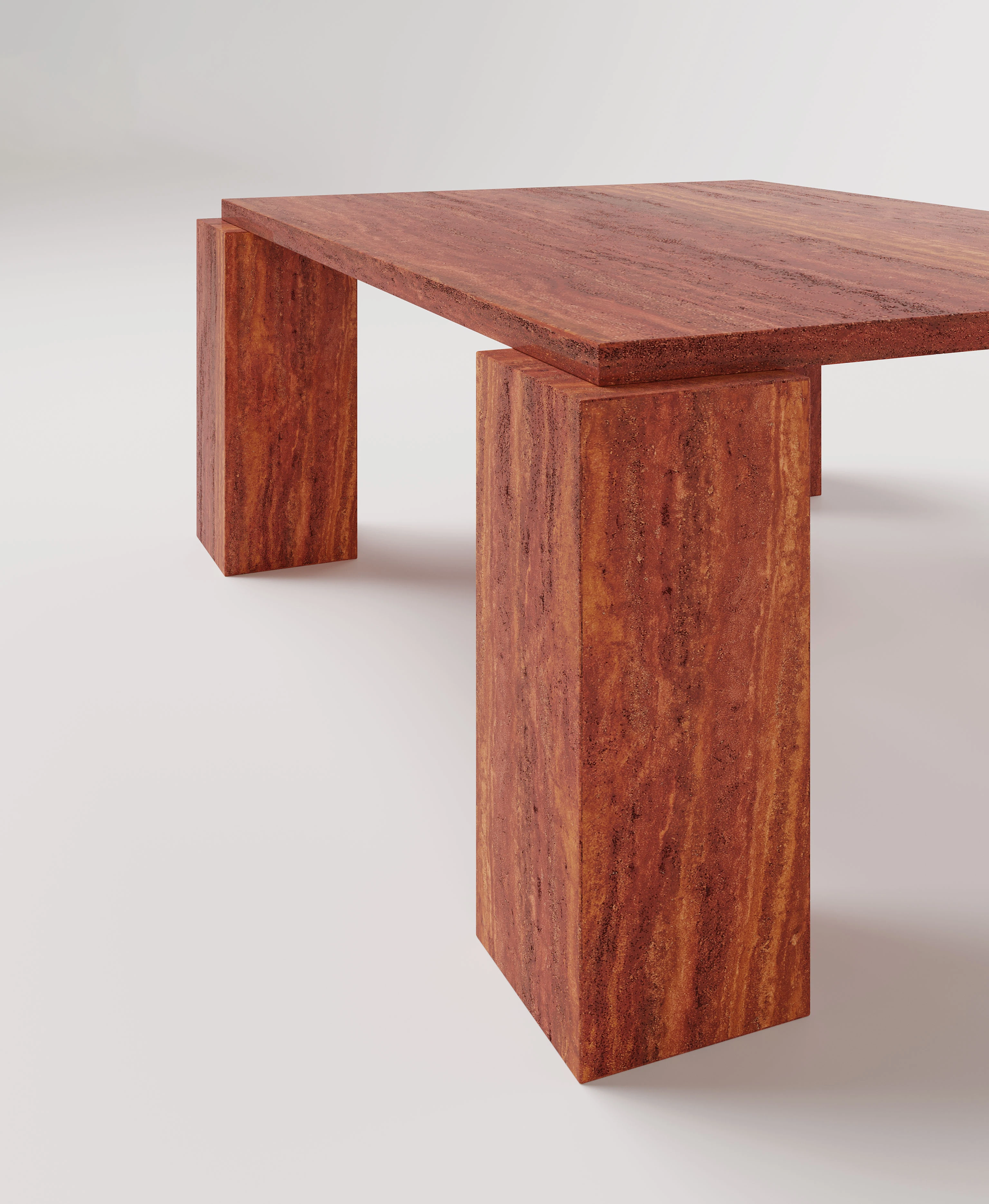 Стол с квадратными ногами из красного травертина