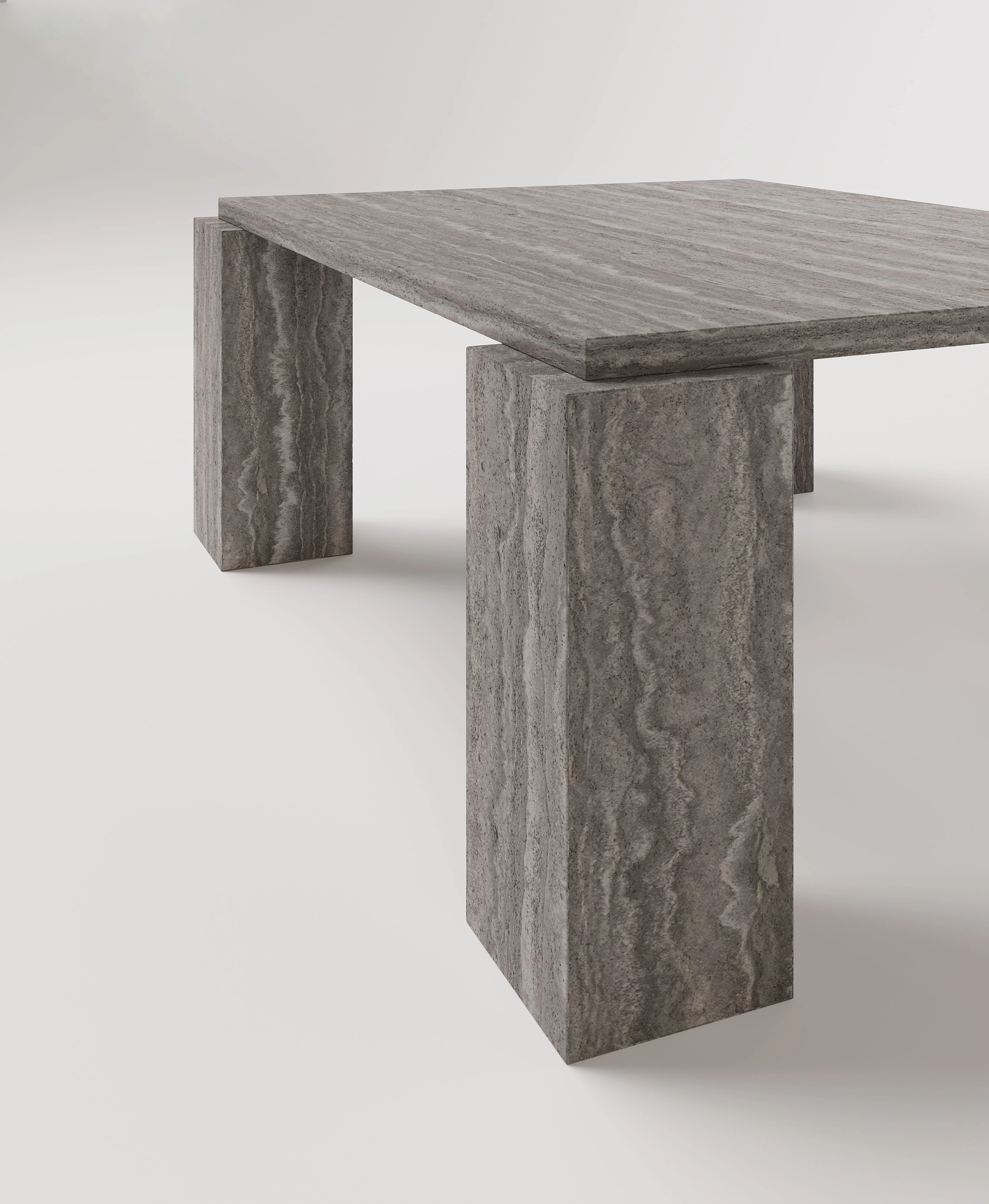 Стол с квадратными ногами из серого травертина